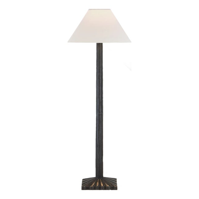Chapman & Myers by Visual Comfort Signature Strie Buffet Lamp in Aged Iron with Linen Shade For Sale