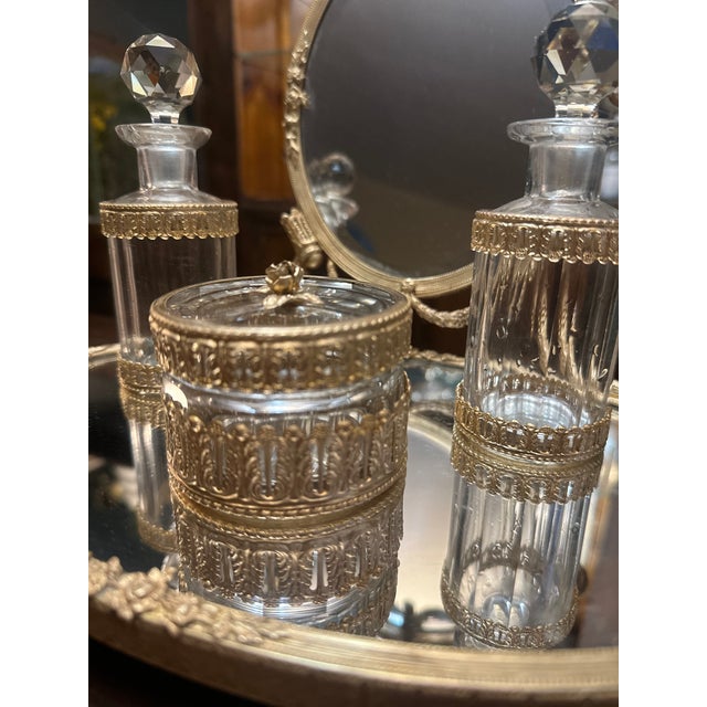 German Belle Époque Gilt-Brass & Crystal Vanity Set c.1900 - 4 Pieces For Sale - Image 4 of 5