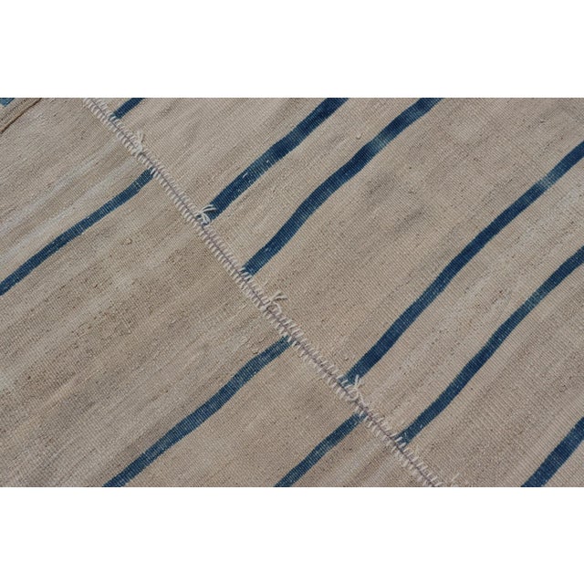 Vintage Turkish Kilim Rug With Blue and Cream Stripes 8'0"x14'2" For Sale - Image 10 of 10