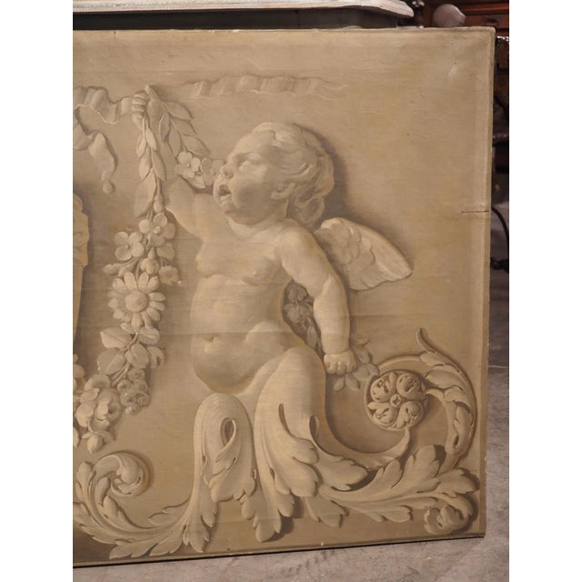 Wood Antique French Neoclassical Grisaille Overdoor Painting, Circa 1815 For Sale - Image 7 of 13