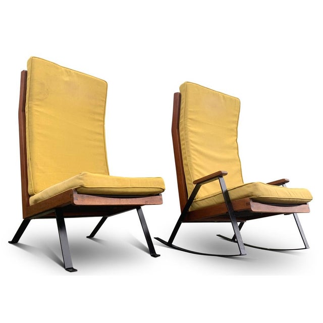 Wood Mid-Century Teak and Ebonised Steel Shell Chairs with Upholstered Cushions in the style of Gerrit Rietveld, 1960s, Set of 2 For Sale - Image 7 of 18