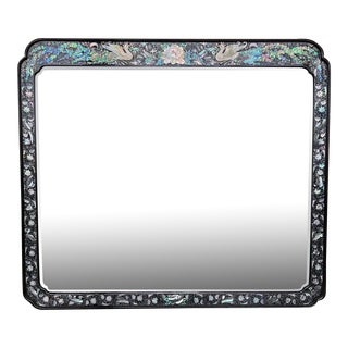 Chinese Export Black Lacquered Mirror With Inlays For Sale