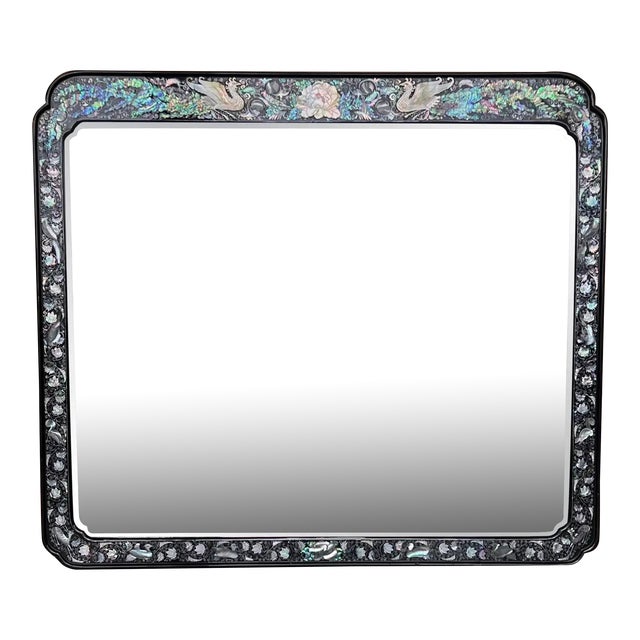 Chinese Export Black Lacquered Mirror With Inlays For Sale