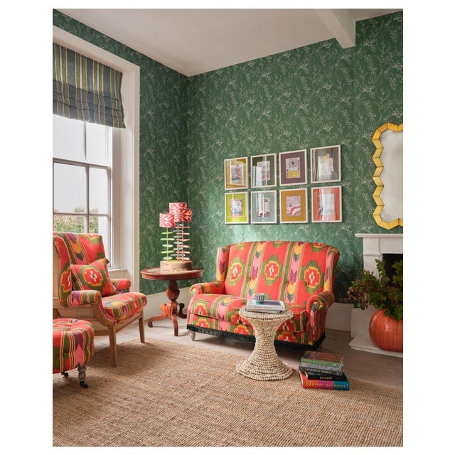 English Mind the Gap Wallflower Raspberry Wallpaper For Sale - Image 3 of 3