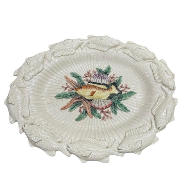 Vintage 1986 Fitz & Floyd Ceramic Ocean Life Relief Platter Bowl For Sale - Image 4 of 12