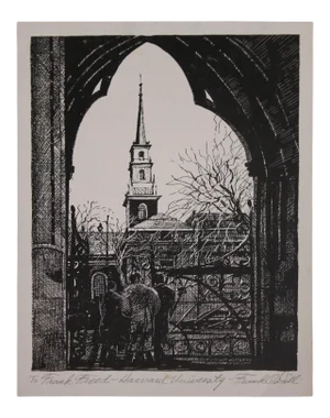 Frank C. Dill "Harvard University" Architectural Etching to Frank Freed 20th Century