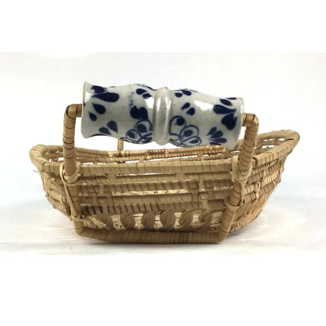 Antique Basket With Delft Ceramic Handles For Sale - Image 10 of 11