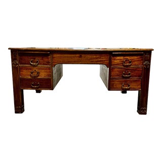 Antique Large Oak English Partners Desk With 14 Drawers For Sale