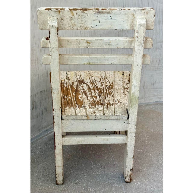 Charming Antique Gustavian Child’s Wooden Chair With Chippy Paint Finish & Rustic Vibe, Dating From Early 20th Century For Sale - Image 4 of 12