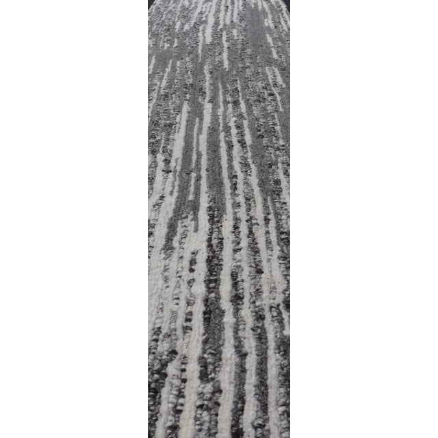 Modern Runner With Vertical Linear Design in Charcoal Grey and Ivory 2'2 X 14'1 For Sale - Image 4 of 12