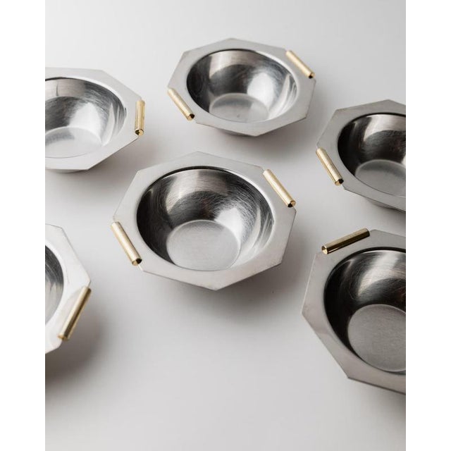 Vintage Stainless Steel Bowls with Gilt Handles, 1980s, Set of 6 For Sale - Image 3 of 11
