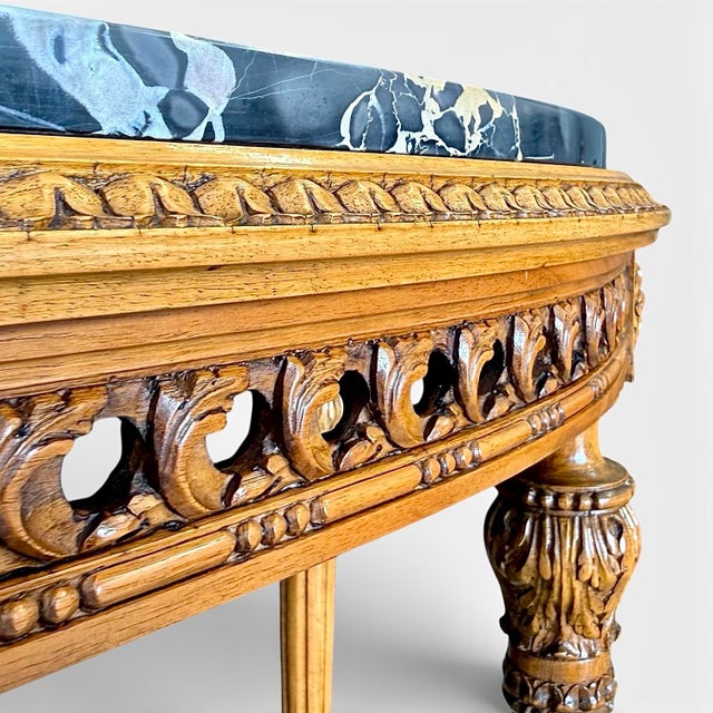 Mid-20th Century Louis XVI Style Demilune Console Table in Bleached Mahogany With Portoro Nero Marble Top For Sale - Image 9 of 11