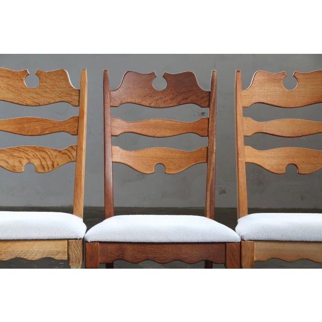 Baroque Vintage Danish Oak Razorblade Highback Chairs by H. Kjærnulf, 1960s, Set of 6 For Sale - Image 3 of 18