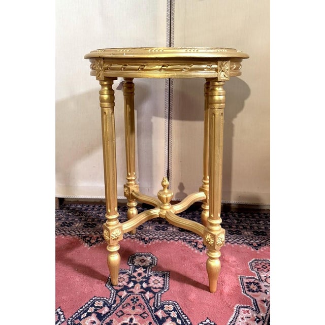 Louis XVI Round Giltwood Side Table For Sale - Image 3 of 6