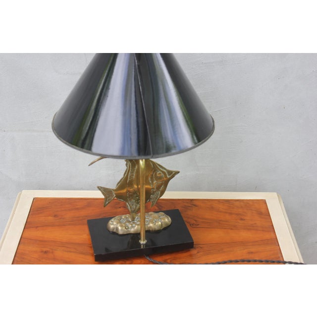 Gold Brass Fish Statue Table Lamp For Sale - Image 8 of 10