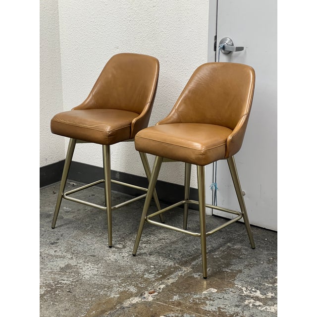 West Elm Mid Century Leather Swivel Counter Stool For Sale - Image 12 of 12