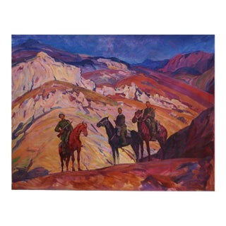 Soviet Guerrilla Patrol Oil Painting, Ukrainian Artist, 1979 111-145 For Sale