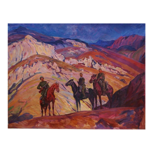 Soviet Guerrilla Patrol Oil Painting, Ukrainian Artist, 1979 111-145