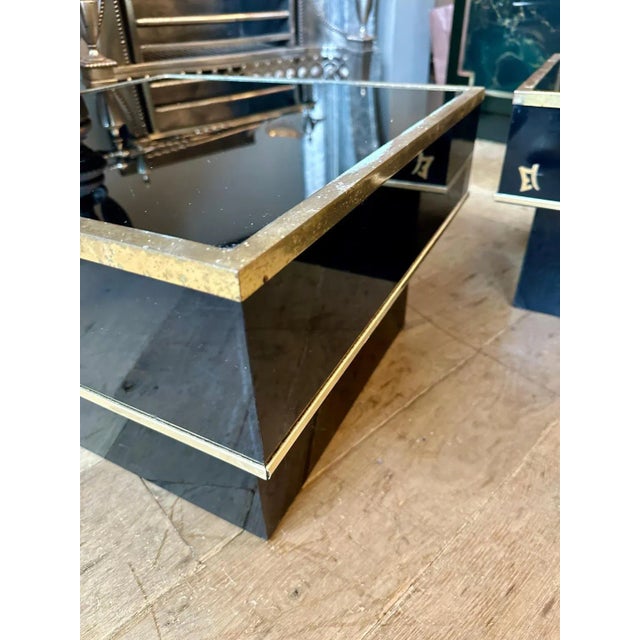 1970s Black Lacquered and Brass Trimmed Tables, 1970, Set of 2 For Sale - Image 5 of 7