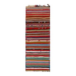1950s Vintage Chaput Kilim in Rainbow Stripes, Geometric Tribal Rug For Sale