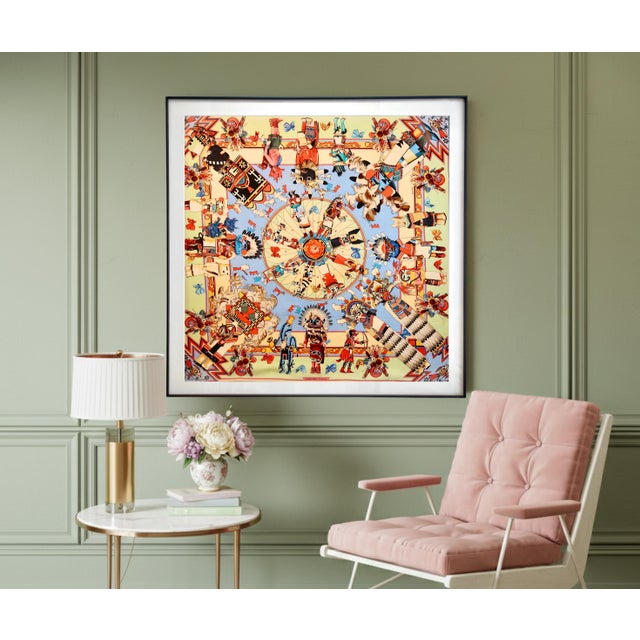 This is an authentic Hermès silk scarf professionally framed. "Kachinas" was designed by Kermit Oliver in 1992. This...