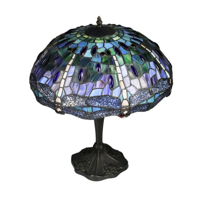 20th Century Tiffany Style Stained Glass Lamp For Sale - Image 3 of 6