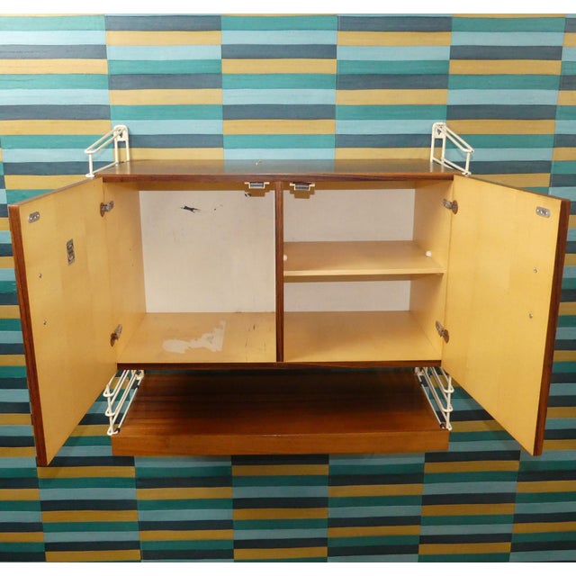 Wood String Shelf with Wall Cabinet and Magazine Rack in Dark and White Ladders from Musterring International, 1960s For Sale - Image 7 of 17