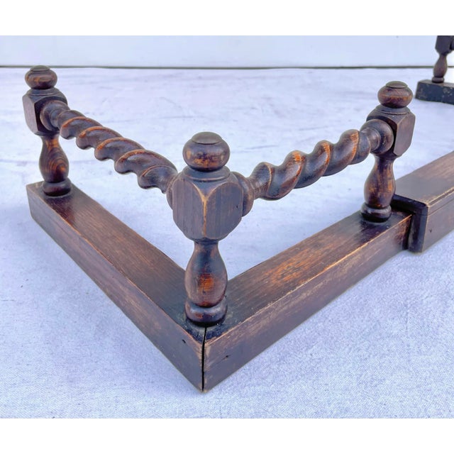 Wood 1800's Antique Turned Wood Fireplace Fender For Sale - Image 7 of 12