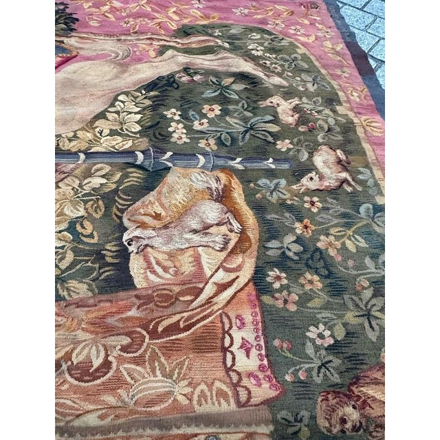 French Handwoven Tapestry Lady and Licorn Scene from Aubusson, 1960s For Sale - Image 6 of 18