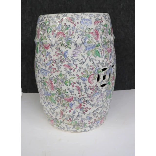 Ceramic Chinoiserie Garden Stool. Bring a touch of timeless charm to any space with this vintage ceramic garden stool...
