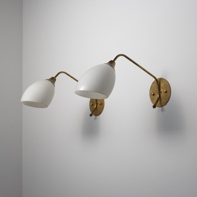 Large Vintage Italian Brass and Opaline Glass Wall Sconces, 1950s, Set of 2 For Sale - Image 10 of 14