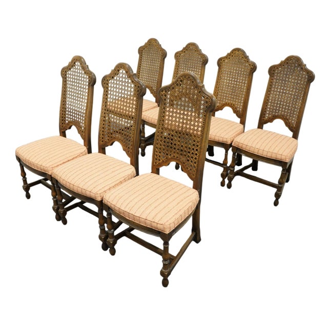 Set of 7 Antique Vintage Solid Walnut Rustic European Style Cane Back Dining Side Chairs For Sale - Image 13 of 13