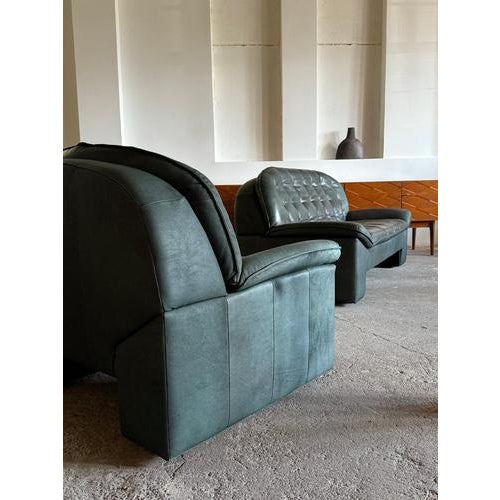 Brutalist Armchair and Sofa in Green Leather from Knoll, Germany, 1970s, Set of 2 For Sale - Image 13 of 18