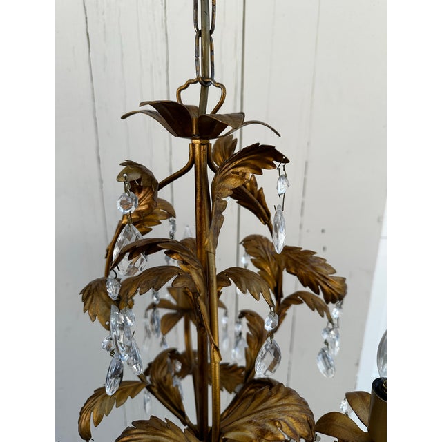 1940s Vintage Petite Hollywood Regency Three Arm Fixture With Prisms For Sale - Image 5 of 7