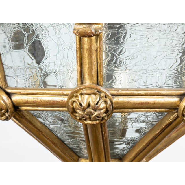 Early 20th Century French Baroque Style Giltwood Lantern with Carved Volutes and Textured Glass For Sale - Image 9 of 11