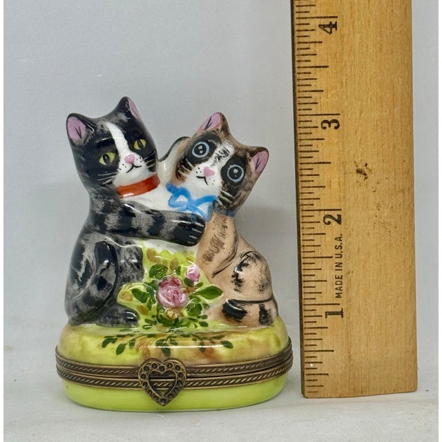Vintage Limoges Porcelain Two Cats Hinged Trinket Box Hand-Painted by Rochaud For Sale - Image 11 of 12