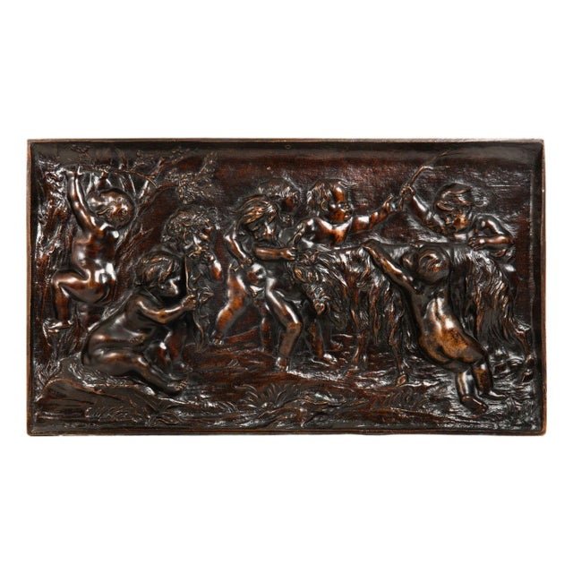 Rare 18th Century Bachanalia Plaque of Putti Tormenting Goat After Duquesnoy For Sale