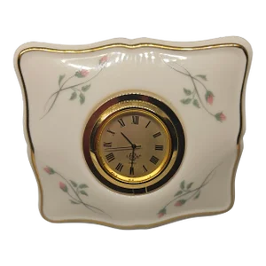 Vintage Lenox Quartz Porcelain Table Clock Rose Manor Pattern Pink Flowers Desk Clock