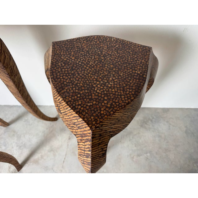 Vintage Sculptural Resin and Rattan Fiber Pedestal Tables – A Pair For Sale In Miami - Image 6 of 12