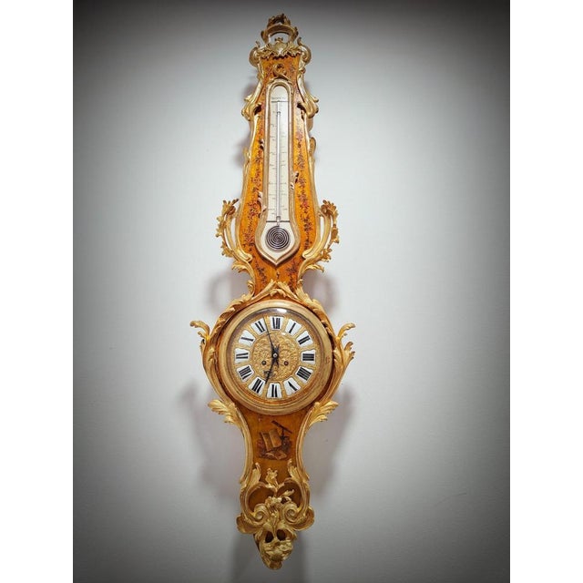 Louis Xv Style Vernis Martin Cartel Clock and Thermometer, 1740 For Sale - Image 11 of 16