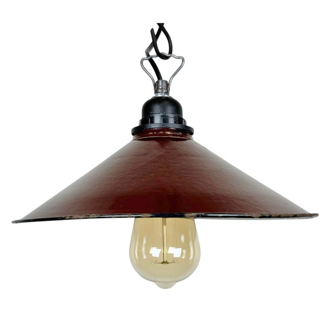 Industrial Dark Red Enamel Factory Pendant Lamp, 1960s For Sale - Image 17 of 17