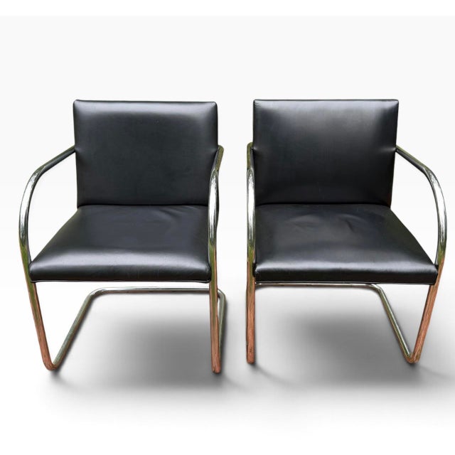 1970s Set of 4 Mies Van Der Rohe Brno Tubular Chairs for Knoll — Chrome & Leather For Sale - Image 5 of 13