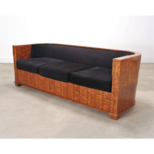 Leon Rosen Leon Rosen Art Deco Style Burlwood Waterfall Sofa Settee For Sale - Image 4 of 18