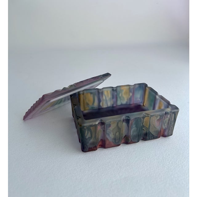Glass Iridescent Rainbow Glass Lidded Box, 1970's For Sale - Image 7 of 14