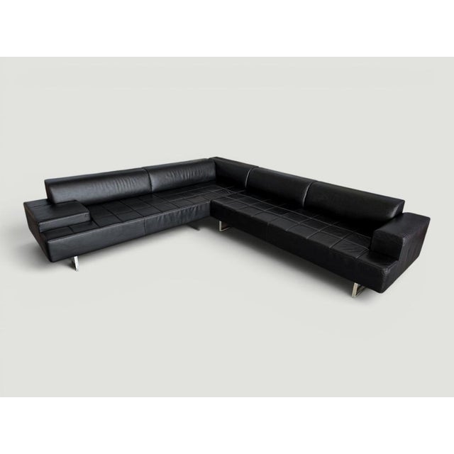 Poltrona Frau Quadra Black Leather Sectional Sofa by Poltrona Frau, 2005 For Sale - Image 4 of 18