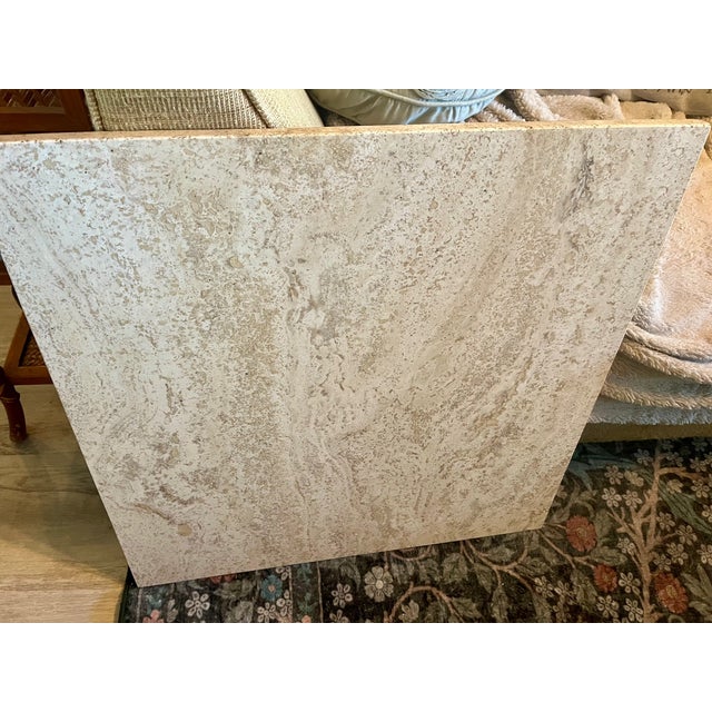 Mid-Century Modern 1960s Mid-Century Travertine Coffee Table, Real Stone Top, Waterfall Wood Base For Sale - Image 3 of 8