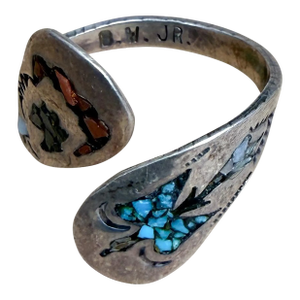1960s Stone Inlay Silver Wrap Ring Bryant Waatsa Jr Native Zuni