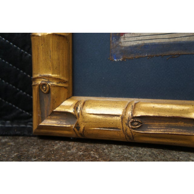 Wood Vintage Tibetan Buddha Thangka Painting Swans Flowers Figures Faux Bamboo Frame For Sale - Image 7 of 10