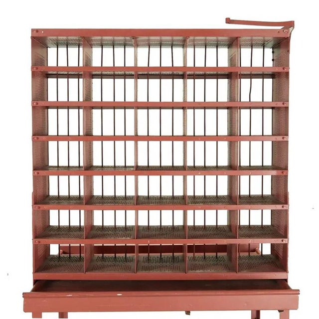 1930s French Mail Sorting Desk with rolling top element! Imagine this in your kitchen. A red painted all metal industrial...