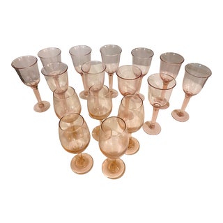 Vintage Rose Pink Stemware - Set of 18 For Sale
